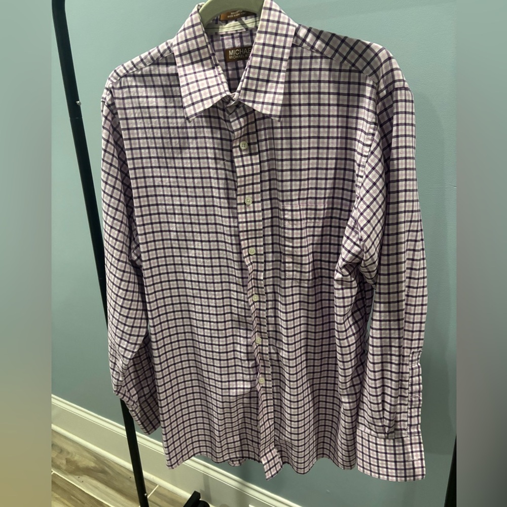 Michael Kors Men's Purple Checkered Button Down Shirt